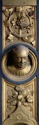 Auto-retrato em um roundel da moldura dos Portões do Paraíso (portas do leste) 1425-52 (bronze dourado) (ver também 87652-61 e 87663-67)